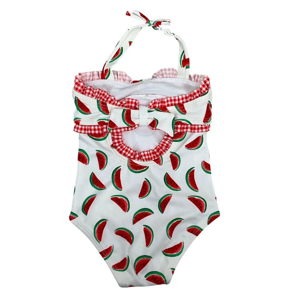 Janie and Jack Swimsuit Baby Girls 3-6M White Watermelon‎ Ruffle One Piece NEW